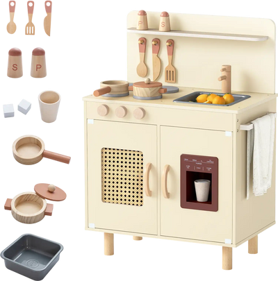 Costway Wooden Pretend Play Kitchen Set Realistic Ice Maker 54229670 New
