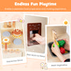 Wooden pretend kitchen playset with interactive stove, real ice maker, and ample storage for endless culinary fun.