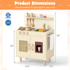 Wooden pretend kitchen playset in yellow with realistic ice maker, stove, and ample storage for kids aged 3+.