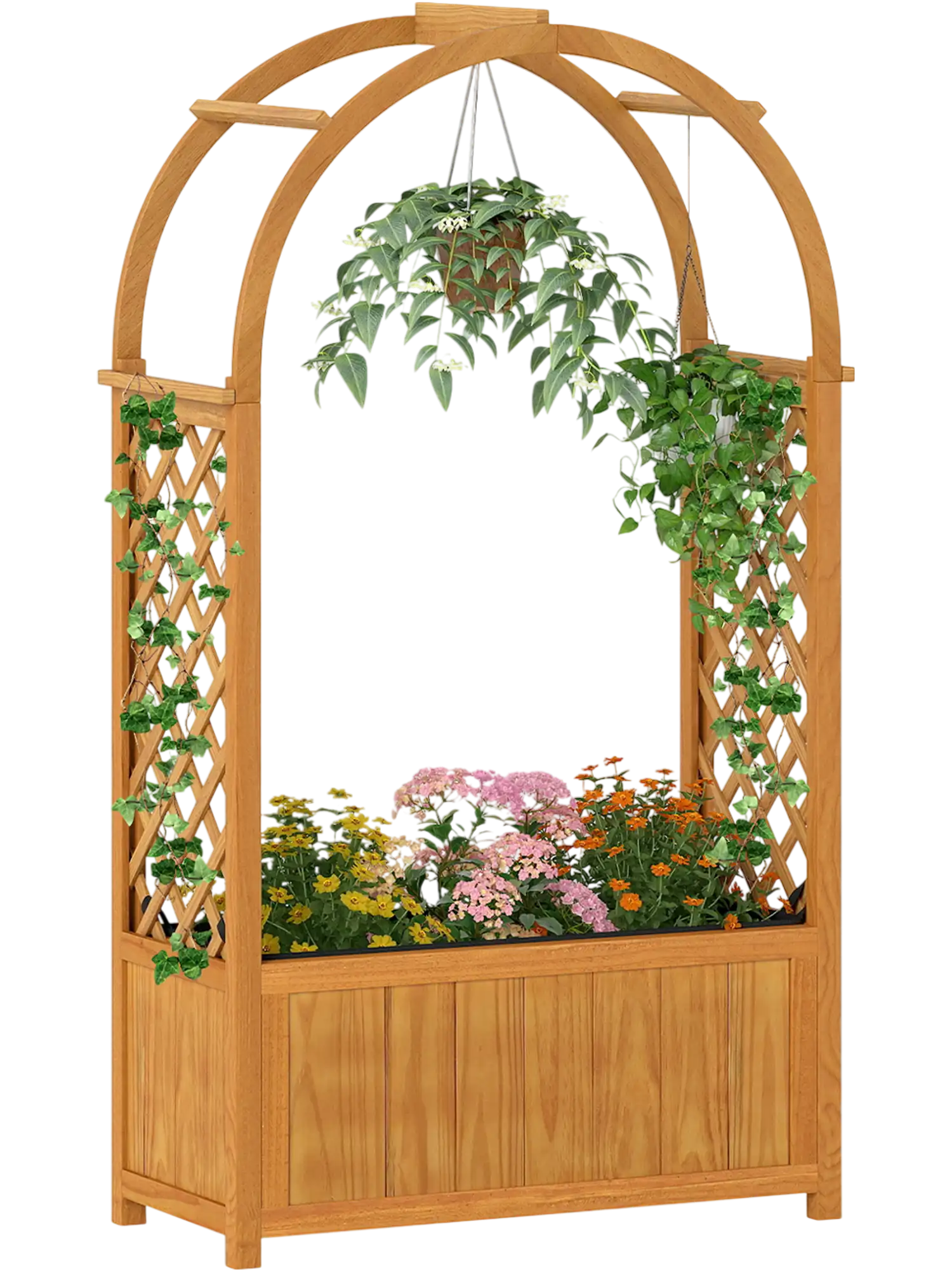 Costway Wooden Raised Garden Bed Lattice Trellis Arched Roof 20830986 New