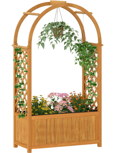 Costway Wooden Raised Garden Bed Lattice Trellis Arched Roof 20830986 New
