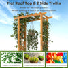 Wooden raised garden bed with flat roof and trellis, made from natural pine wood, perfect for climbing plants and decor.