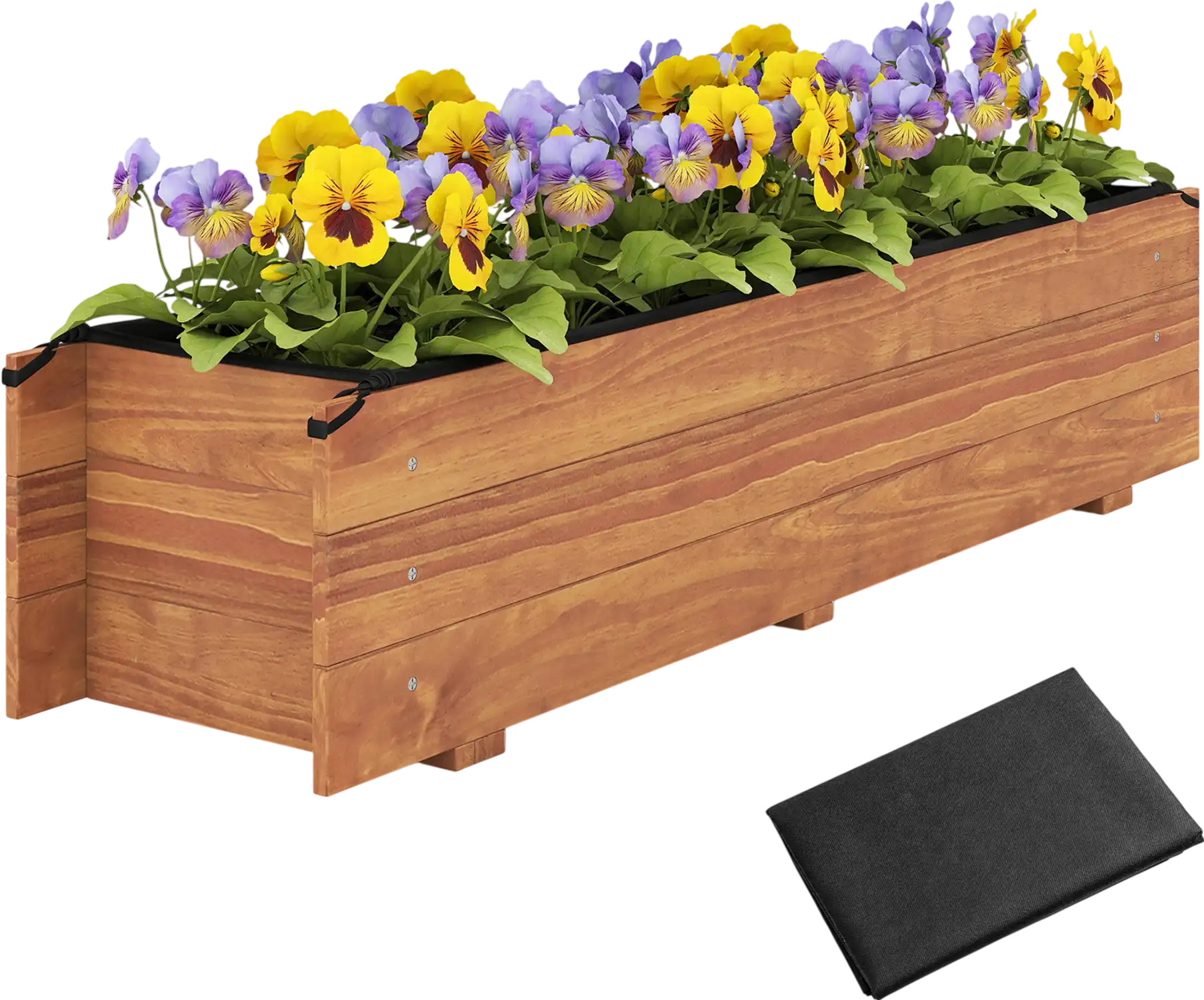 Costway Wooden Raised Garden Bed Elevated Rectangular Planter Box w/ Drainage Holes Liner 36035282 New