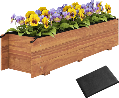 Costway Wooden Raised Garden Bed Elevated Rectangular Planter Box w/ Drainage Holes Liner 36035282 New