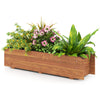 Wooden raised garden bed in orange with drainage holes, perfect for flowers and herbs in patios or backyards.