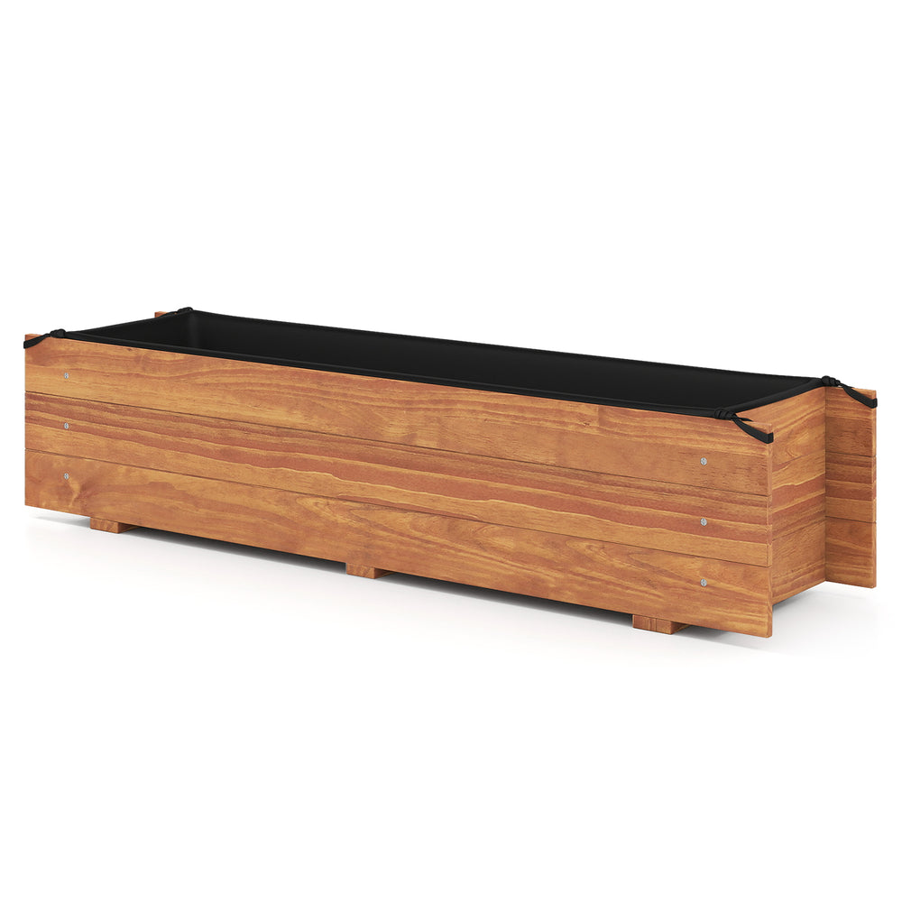 Wooden raised garden bed in orange, made from natural pine with drainage holes and liner, ideal for patios and.