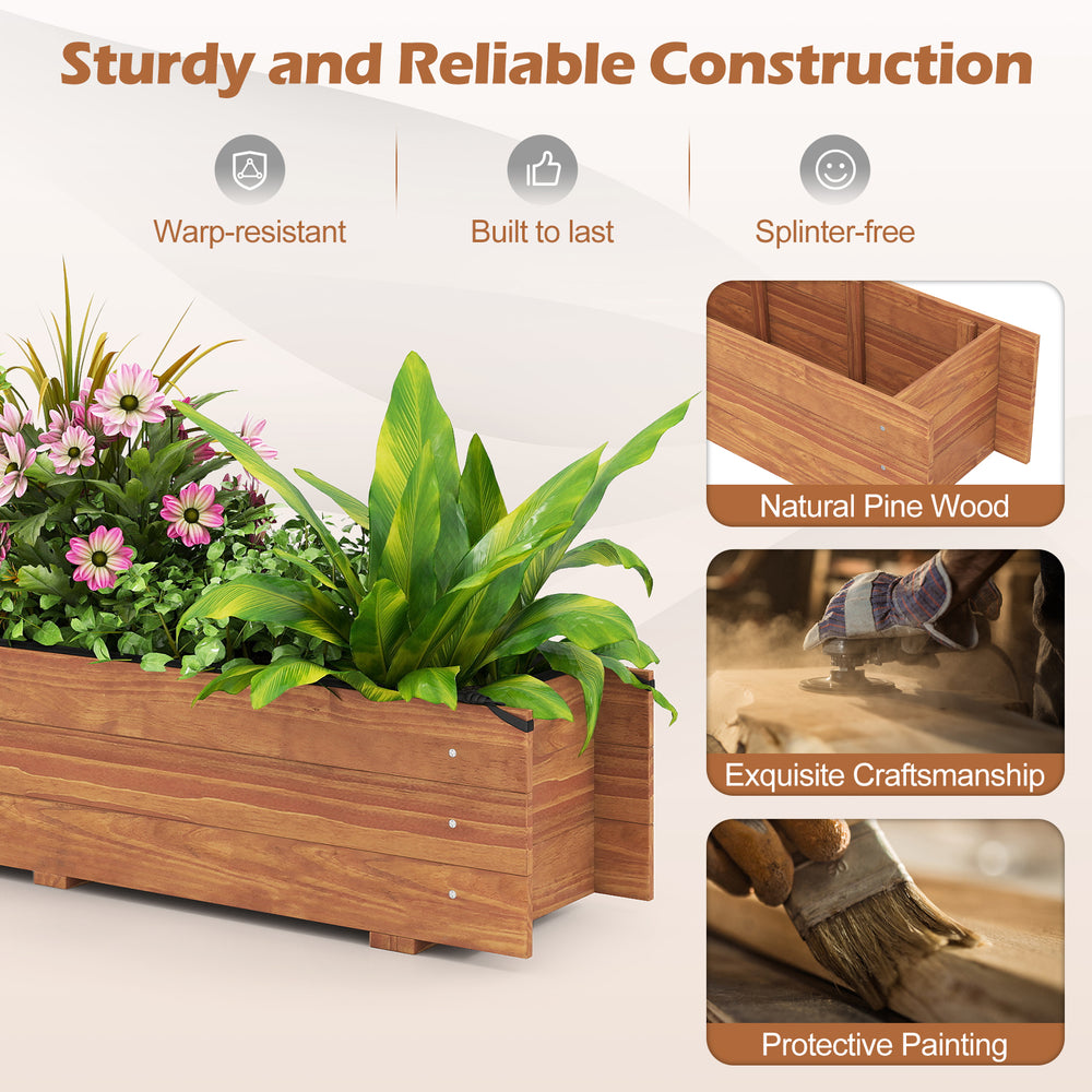 Wooden raised garden bed made from natural pine wood with drainage holes, perfect for flowers and vegetables in any.