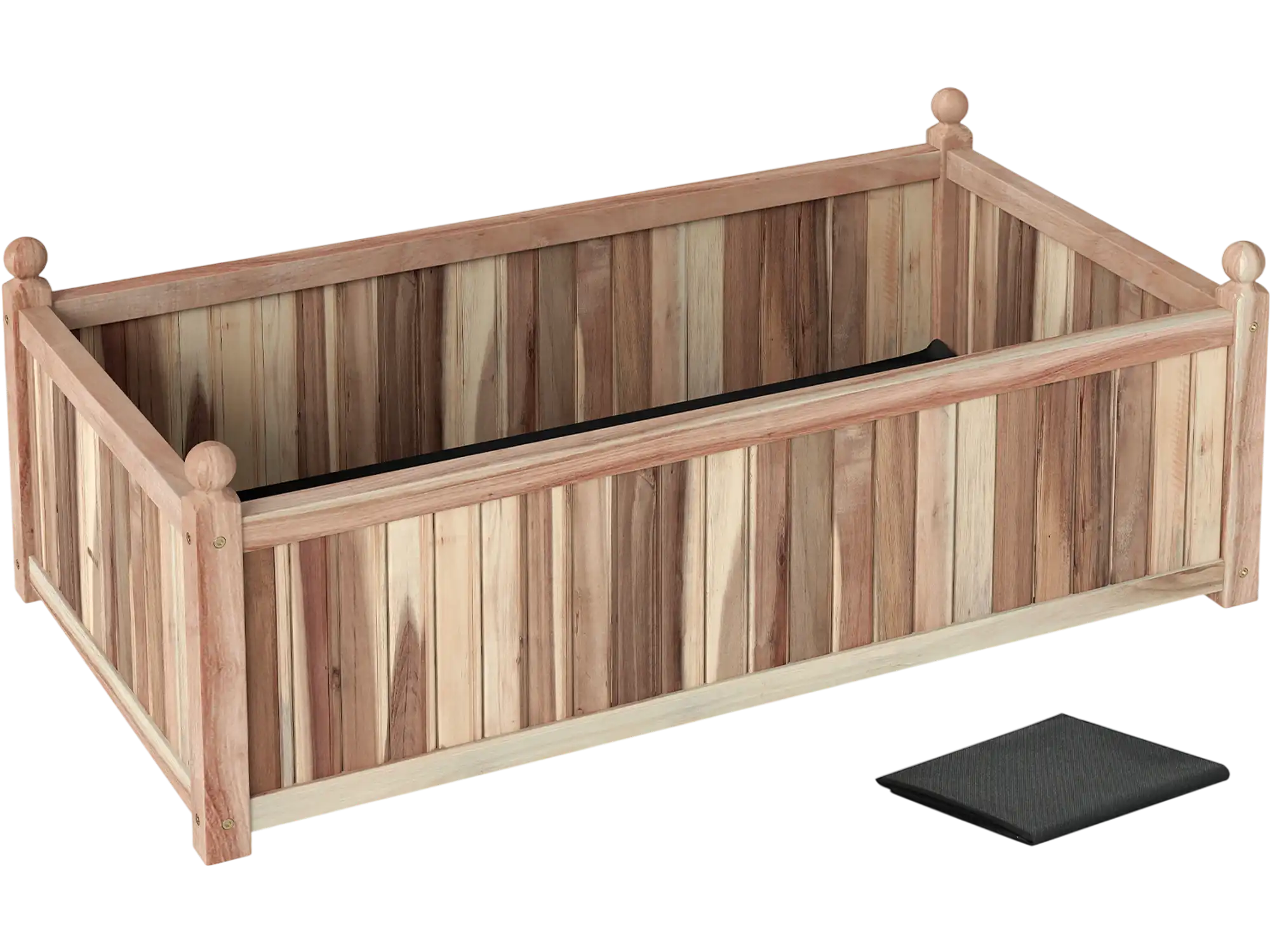 Costway Wooden Raised Garden Bed Rectangular Planter Box Natural Acacia Wood with Liner 52910702 New