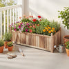 Wooden raised garden bed made of natural acacia wood, filled with colorful flowers, ideal for patios and balconies.