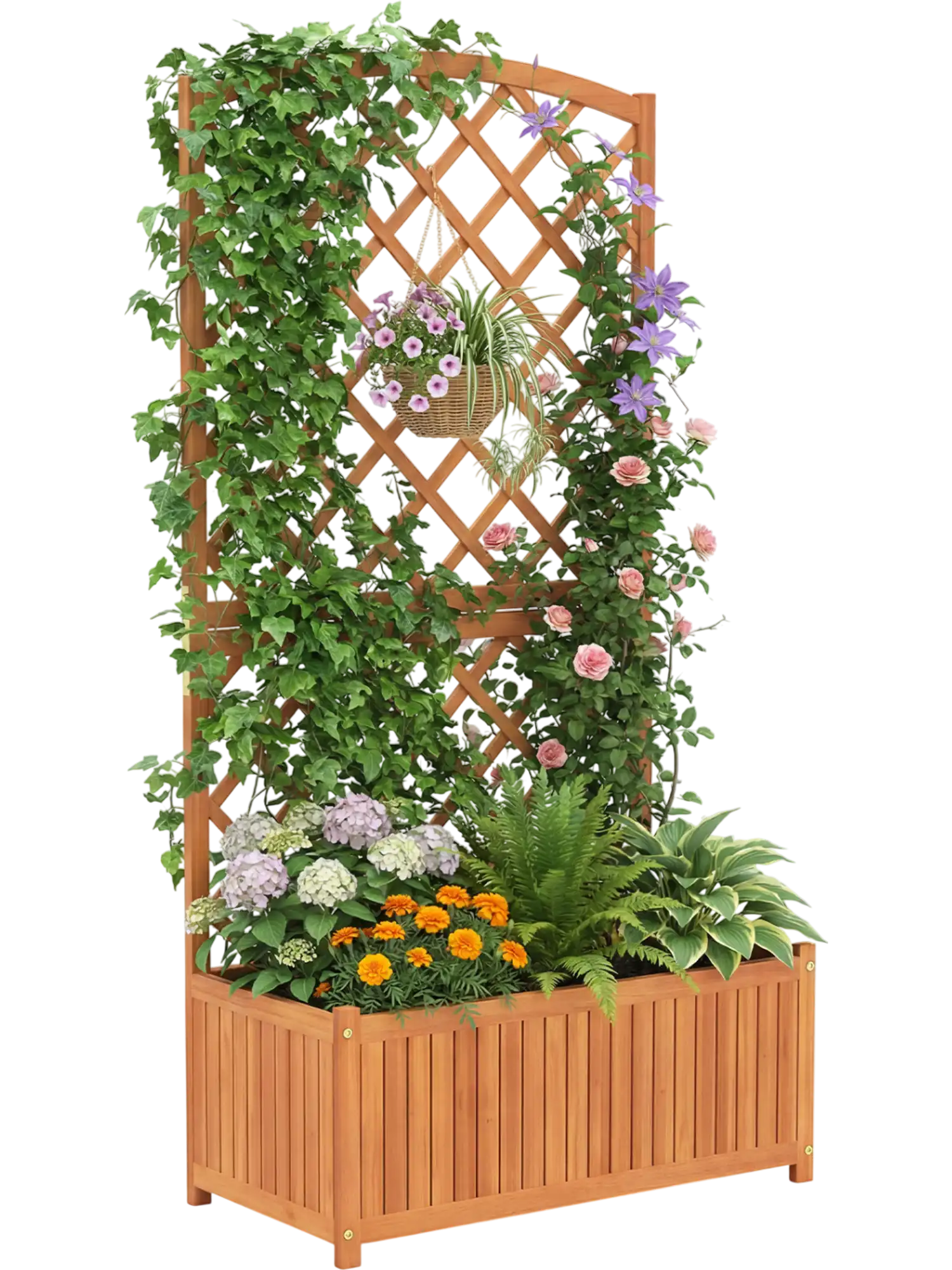 Costway Wooden Raised Garden Bed Planter with Trellis 63