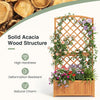 Wooden raised garden bed with trellis, made from acacia wood, perfect for growing plants in gardens or patios.