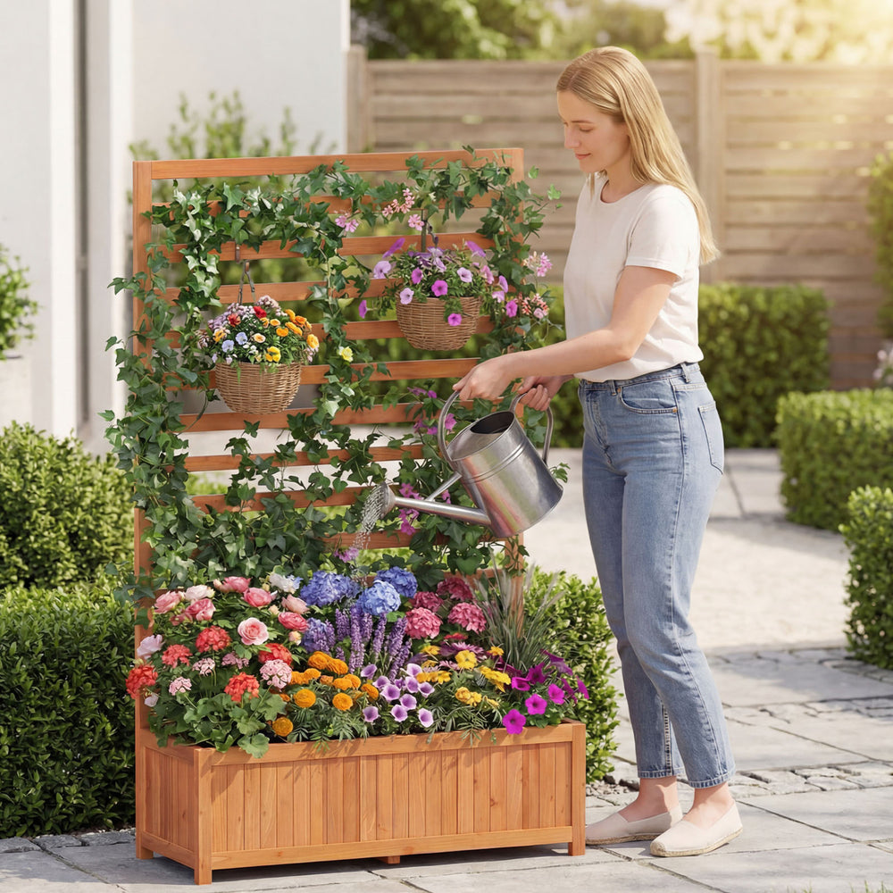Wooden Raised Garden Bed 59 Inch Tall Elevated Planter Box with Vertical Trellis - Gallery View 3 of 9