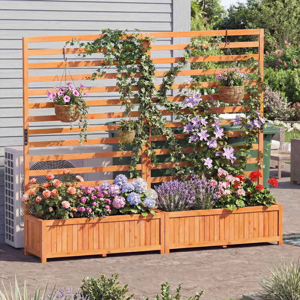 Wooden Raised Garden Bed 59 Inch Tall Elevated Planter Box with Vertical Trellis - Gallery View 5 of 9