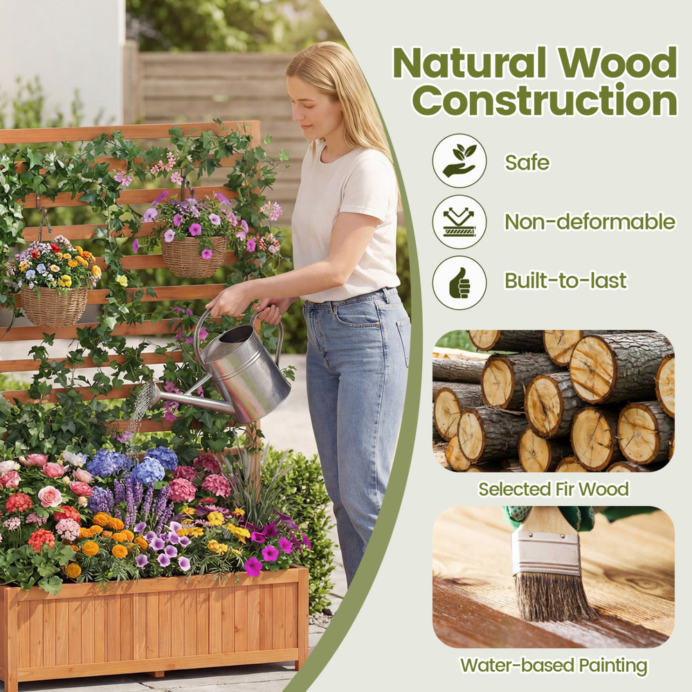 Wooden Raised Garden Bed 59 Inch Tall Elevated Planter Box with Vertical Trellis - Gallery View 7 of 9