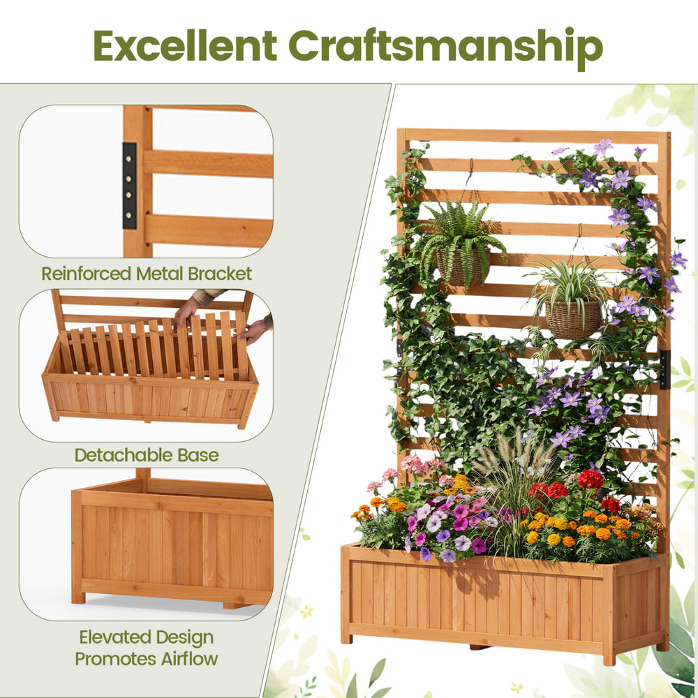 Wooden Raised Garden Bed 59 Inch Tall Elevated Planter Box with Vertical Trellis - Gallery View 9 of 9