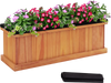 Wooden raised garden bed made of solid fir wood, featuring drainage holes and a liner, perfect for outdoor planting.