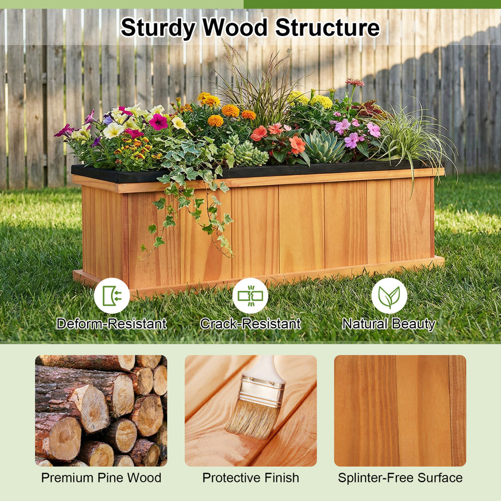 Wooden raised garden bed made of premium pine wood, featuring drainage holes and a splinter-free finish for outdoor.