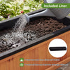 Wooden raised garden bed with liner, showcasing drainage holes for aeration and soil retention, perfect for outdoor.
