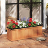 Wooden raised garden bed made of solid fir wood, featuring drainage holes and vibrant flowers for patio or balcony.