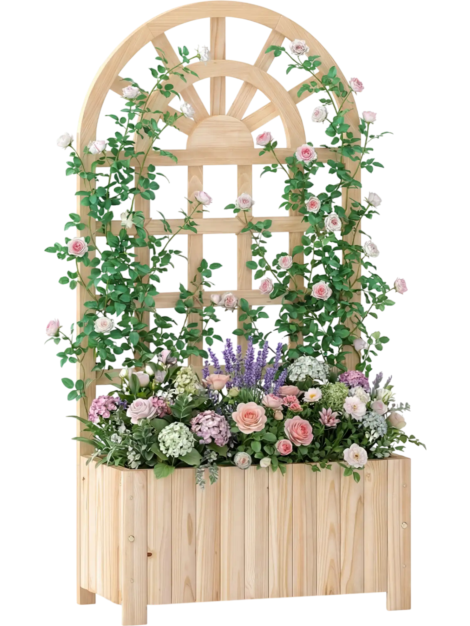 Costway Wooden Raised Garden Bed with Trellis Outdoor Screen 48