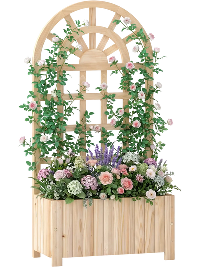 Costway Wooden Raised Garden Bed with Trellis Outdoor Screen 48