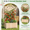 Wooden raised garden bed with trellis, 48-inch, natural fir wood, ideal for vertical gardening and plant growth.