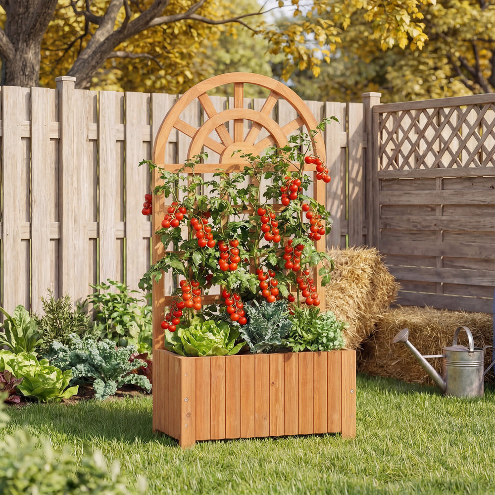 Wooden Raised Garden Bed with Trellis 48 Inch Outdoor Screen-Brown - Gallery View 1 of 10