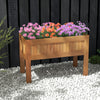 Wooden raised garden bed with vibrant flowers, crafted from solid wood, ideal for indoor and outdoor planting.