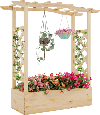 Costway Wooden Raised Garden Bed Planter Box Trellis Hanging Roof 63798541 New