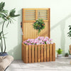 Wooden raised garden bed with privacy screen, featuring smooth wood finish and vibrant flowers, ideal for outdoor decor.
