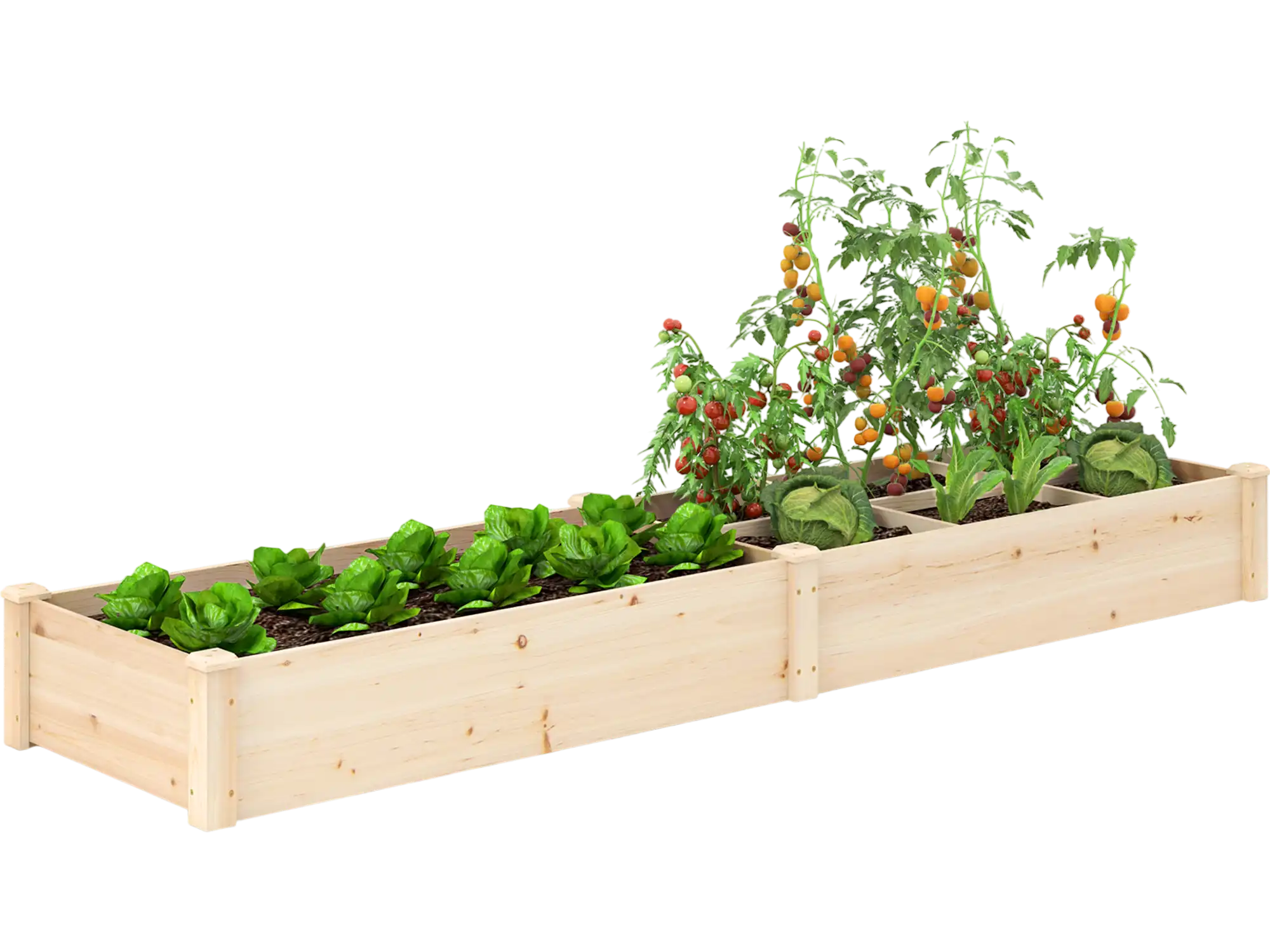 Costway Wooden Raised Garden Bed w/ 2 Planter Boxes Divider Open-Ended 254319876 New