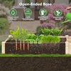 Wooden raised garden bed with open-ended base and two planter boxes, designed for optimal drainage and root growth.