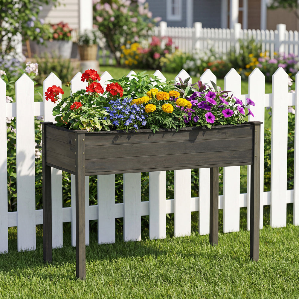 Wooden Raised Vegetable Garden Bed Elevated Grow Vegetable Planter-Gray - Gallery View 1 of 9