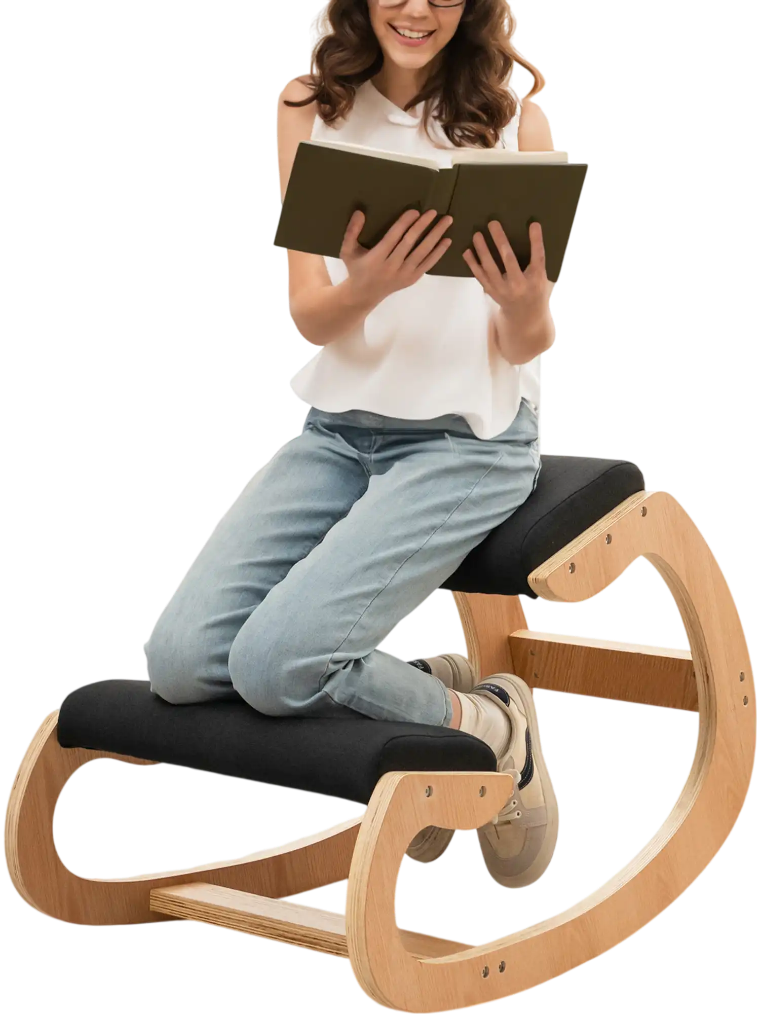 Costway Wooden Ergonomic Kneeling Rocking Chair Padded Seat Knee Support Black 29456387 New