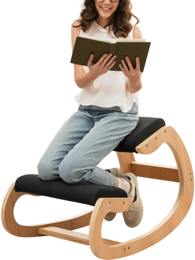 Costway Wooden Ergonomic Kneeling Rocking Chair Padded Seat Knee Support Black 29456387 New