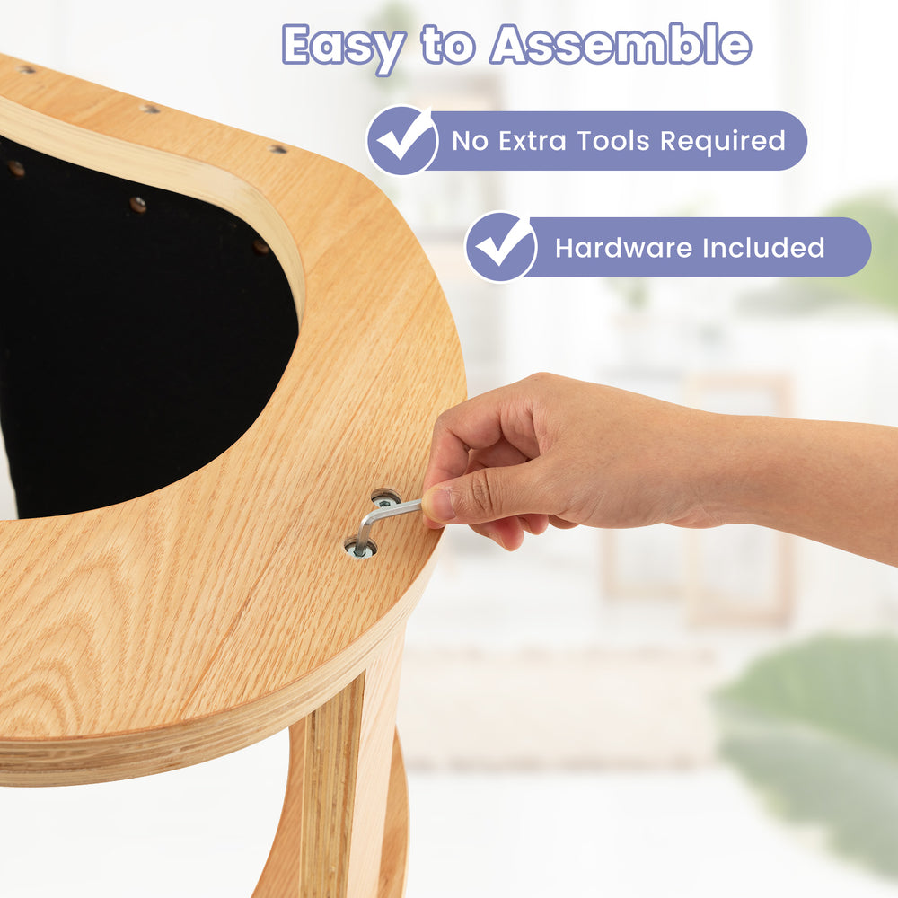 Close-up of the wooden rocking chair assembly, featuring easy screw fastening with included hardware for quick setup.
