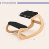 Dimensions of the wooden rocking chair with padded seat cushion and knee support, showcasing its ergonomic design for.