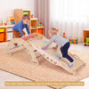 Wooden rocking climbing arch with cushion, featuring multicolor design, ideal for indoor play zones for kids.