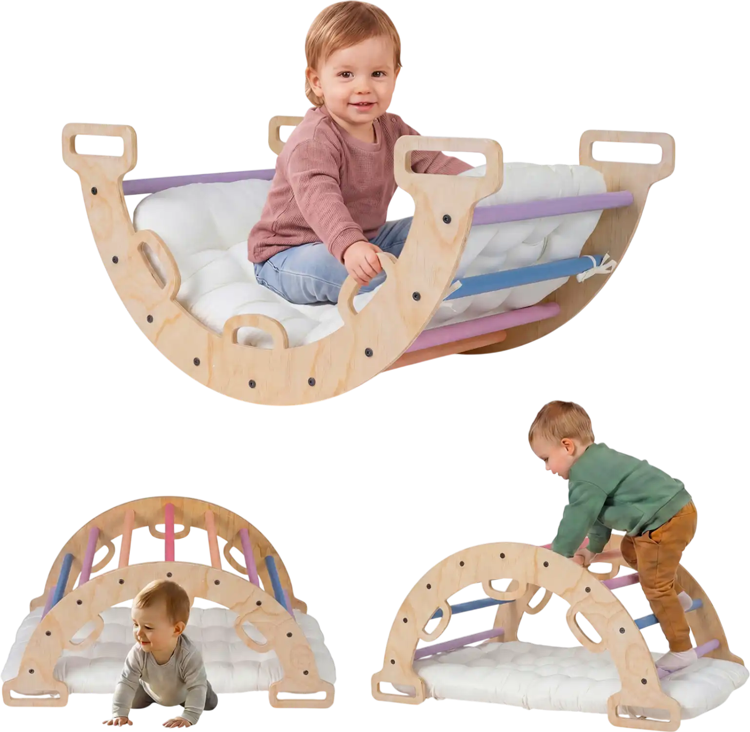 Costway 3-in-1 Wooden Montessori Kids Climber Rocker Arch w/ Cushion 26405566 New