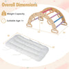 Wooden rocking climbing arch with multicolor bars and a soft cushion, ideal for Montessori play for kids aged 1+.