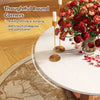 Round wooden dining table with pedestal base in cream white, featuring elegant round corners for safety and style.