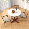 Top view of a 35-inch round dining table with a cream white MDF top and walnut base, perfect for stylish gatherings.