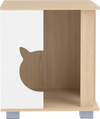 Wooden semi-enclosed cat condo with large side entry and kitty head-shaped design, ideal for providing privacy and.