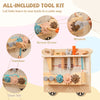 Wooden sensory wall panel tool kit featuring a wrench, screwdriver, and hammer for safe hands-on play and learning.