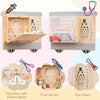 Wooden sensory wall panel featuring a hospital theme with first aid kit and eye chart for imaginative role-play fun.