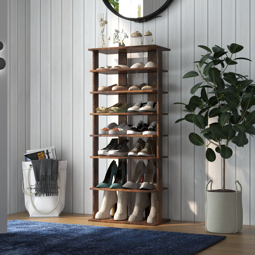 7 Tiers Vertical Shoe Rack for Front Door-Rustic Brown - Gallery View 1 of 11