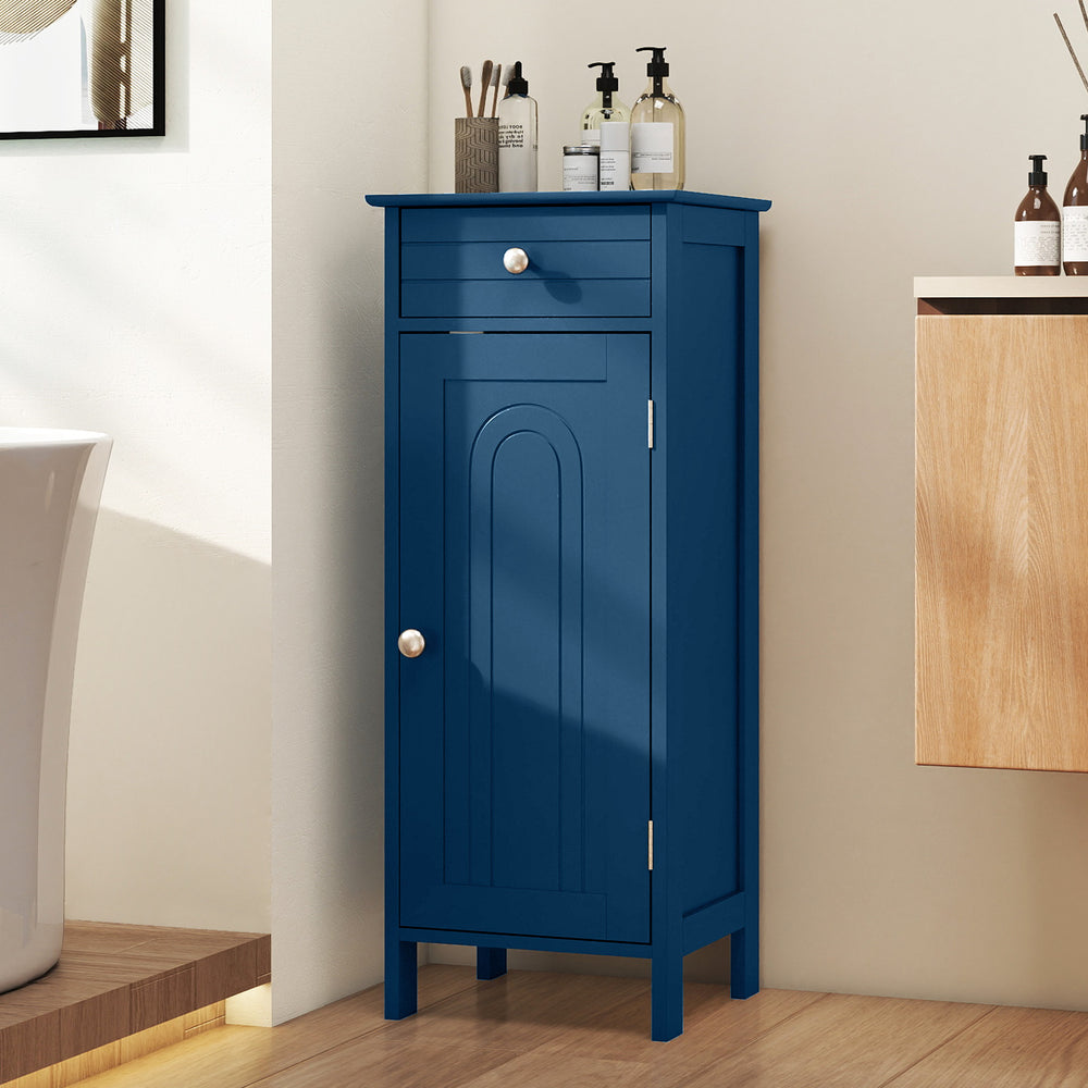 Wooden Storage Free-Standing Floor Cabinet with Drawer and Shelf-Blue - Gallery View 1 of 11