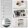 White wooden storage cabinet featuring a spacious top, large drawer, and two adjustable shelves for versatile storage.