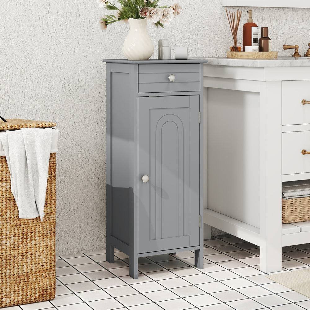 Wooden Storage Free-Standing Floor Cabinet with Drawer and Shelf-Gray - Gallery View 1 of 10