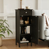 Wooden Storage Free-Standing Floor Cabinet with Drawer and Shelf-Black - Gallery View 1 of 10